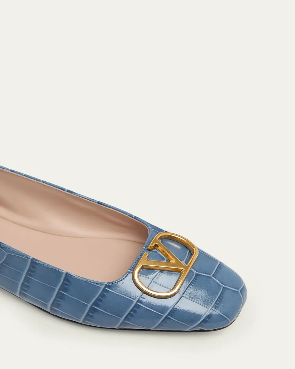 Valentino Garavani VLogo Croc-Embossed Leather Ballerina Flats | Thumbnail 5 Valentino Garavani VLogo Croc-Embossed Leather Ballerina Flats | Thumbnail 5