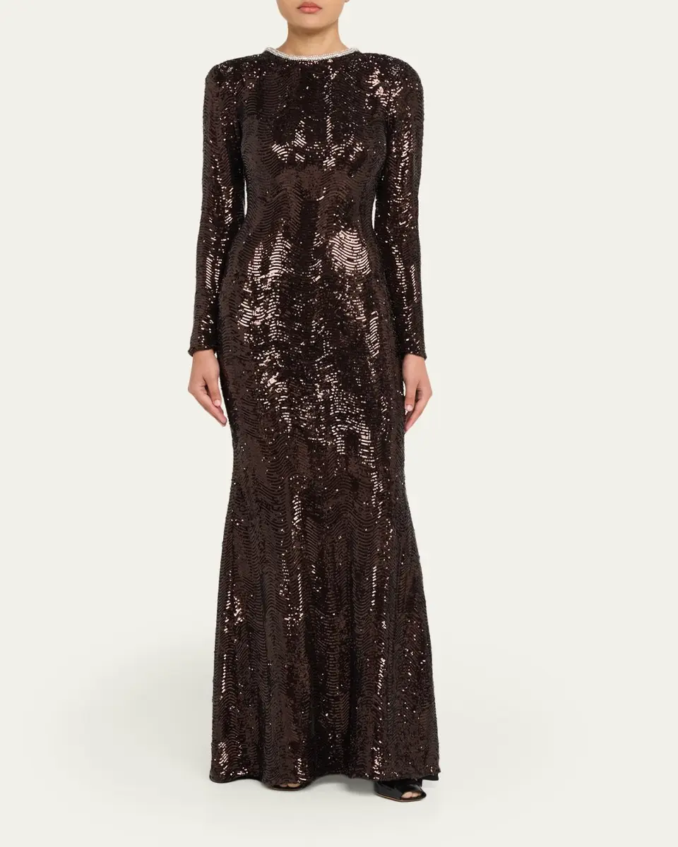 Atelier Prabal Gurung Long Sleeve Open Back Sequin Dress | Thumbnail 2 Atelier Prabal Gurung Long Sleeve Open Back Sequin Dress | Thumbnail 2