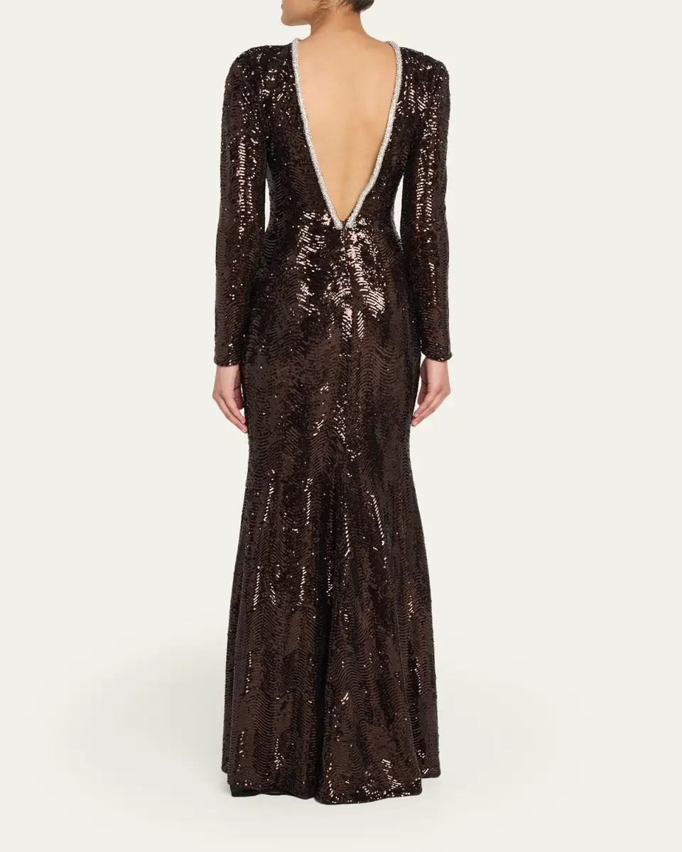 Atelier Prabal Gurung Long Sleeve Open Back Sequin Dress | Thumbnail 3 Atelier Prabal Gurung Long Sleeve Open Back Sequin Dress | Thumbnail 3