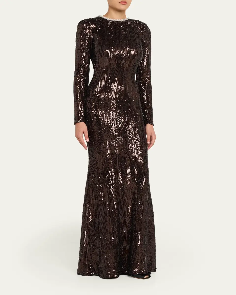Atelier Prabal Gurung Long Sleeve Open Back Sequin Dress | Thumbnail 4 Atelier Prabal Gurung Long Sleeve Open Back Sequin Dress | Thumbnail 4