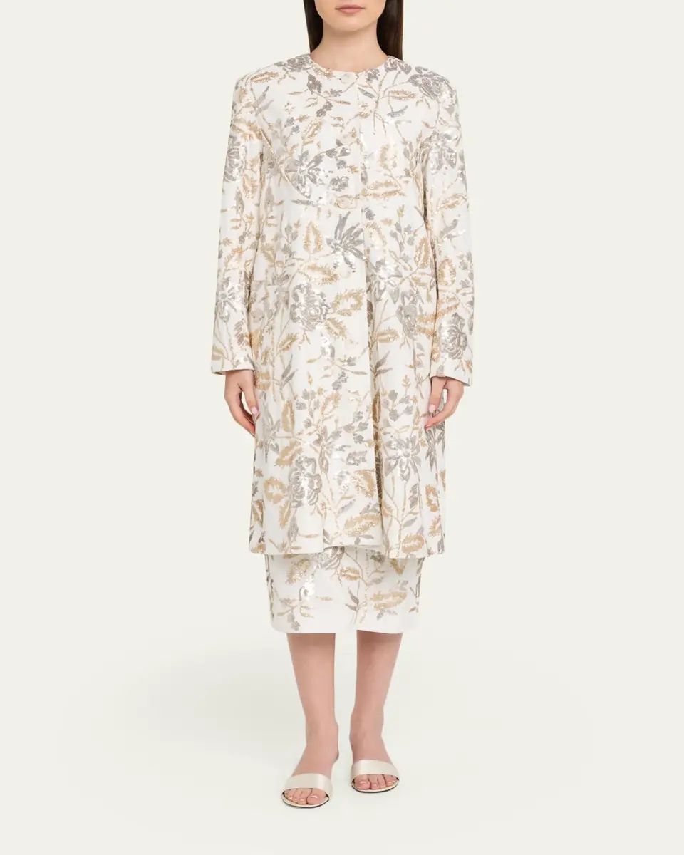 PRABAL GURUNG Single-Breasted Floral Sequined Collarless Car Coat | Thumbnail 2 PRABAL GURUNG Single-Breasted Floral Sequined Collarless Car Coat | Thumbnail 2