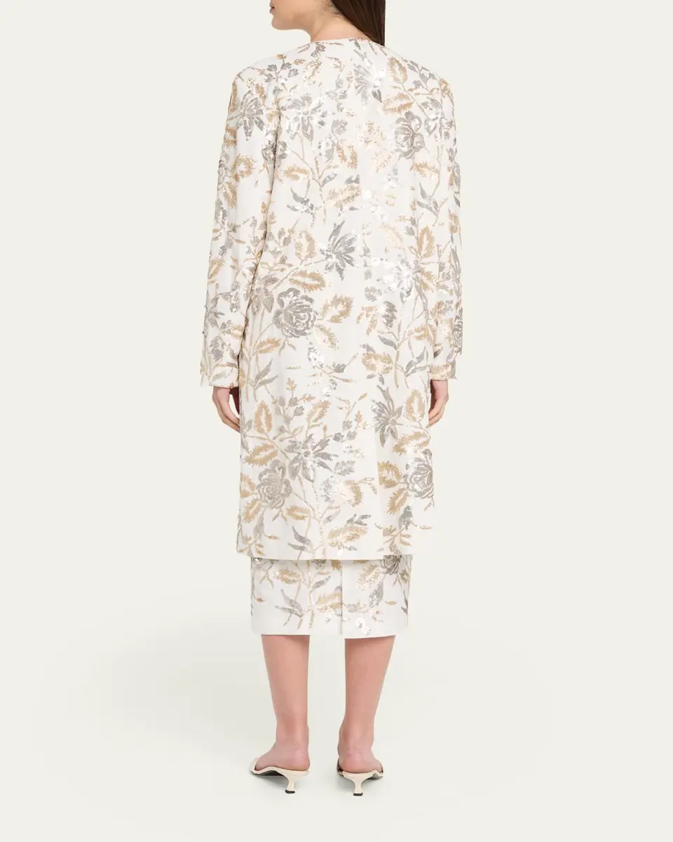 PRABAL GURUNG Single-Breasted Floral Sequined Collarless Car Coat | Thumbnail 3 PRABAL GURUNG Single-Breasted Floral Sequined Collarless Car Coat | Thumbnail 3