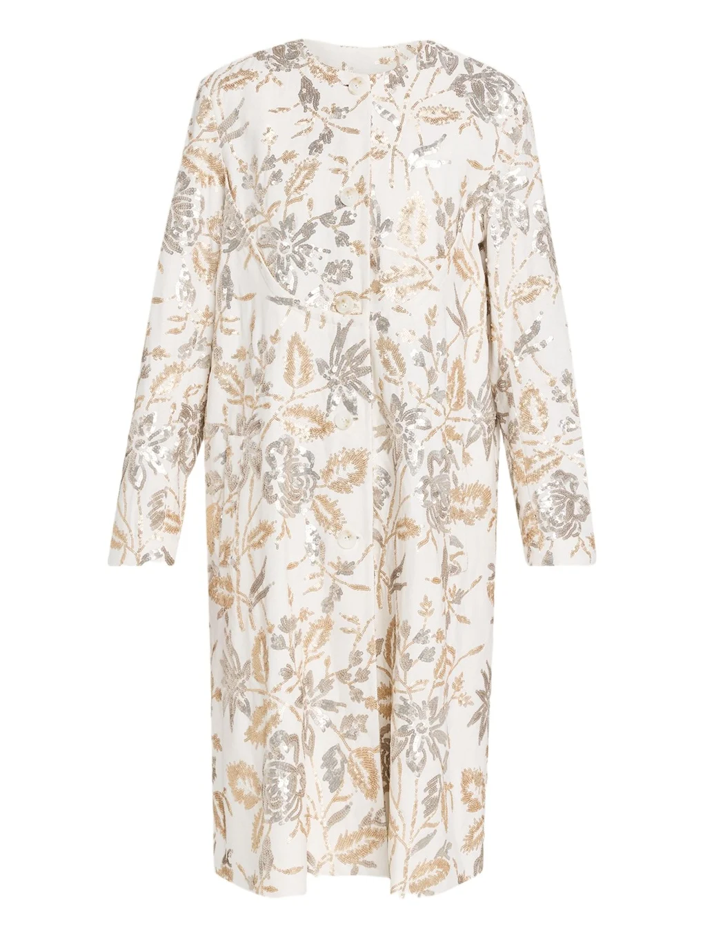 PRABAL GURUNG Single-Breasted Floral Sequined Collarless Car Coat