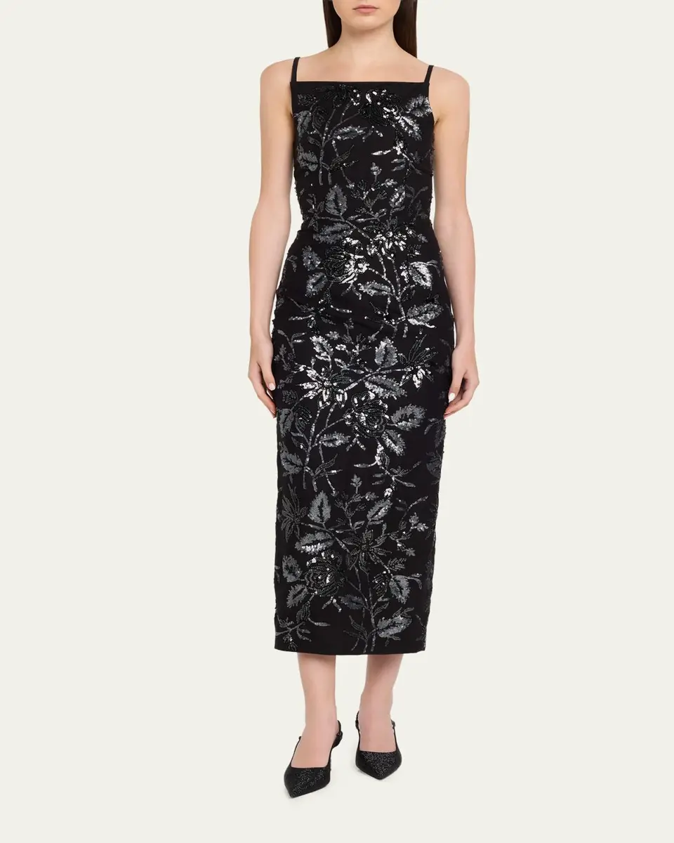 PRABAL GURUNG Square-Neck Floral Sequined Midi Dress | Thumbnail 2 PRABAL GURUNG Square-Neck Floral Sequined Midi Dress | Thumbnail 2