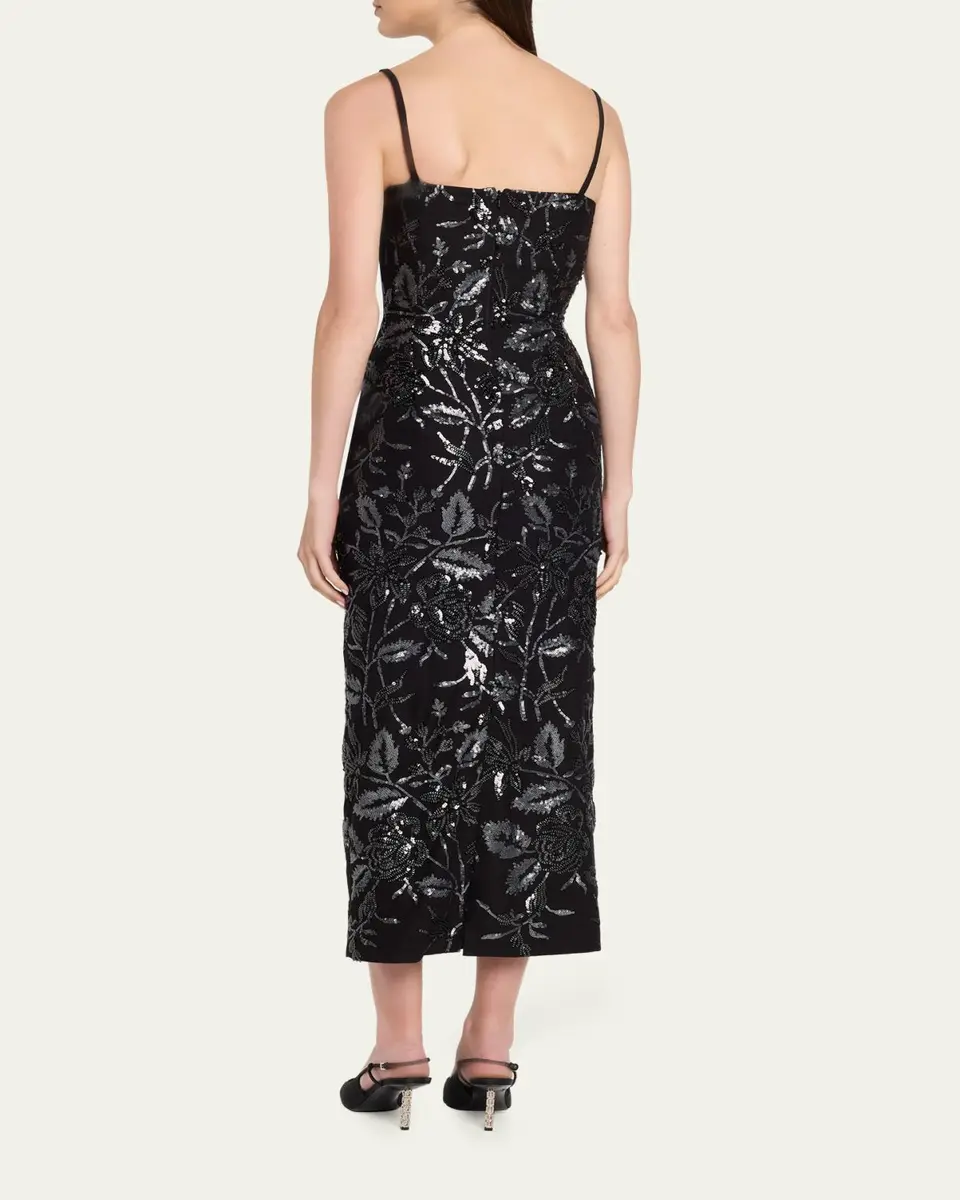 PRABAL GURUNG Square-Neck Floral Sequined Midi Dress | Thumbnail 3 PRABAL GURUNG Square-Neck Floral Sequined Midi Dress | Thumbnail 3