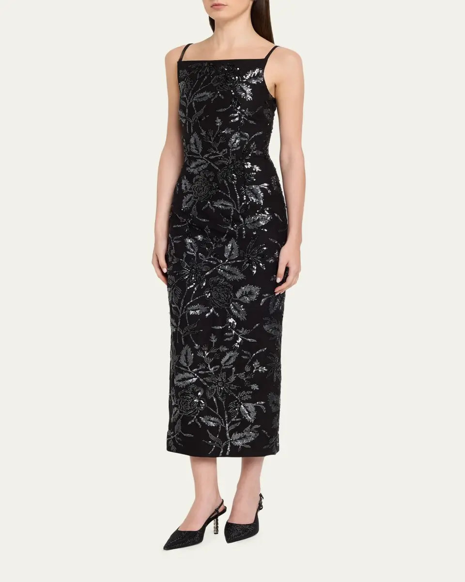PRABAL GURUNG Square-Neck Floral Sequined Midi Dress | Thumbnail 4 PRABAL GURUNG Square-Neck Floral Sequined Midi Dress | Thumbnail 4