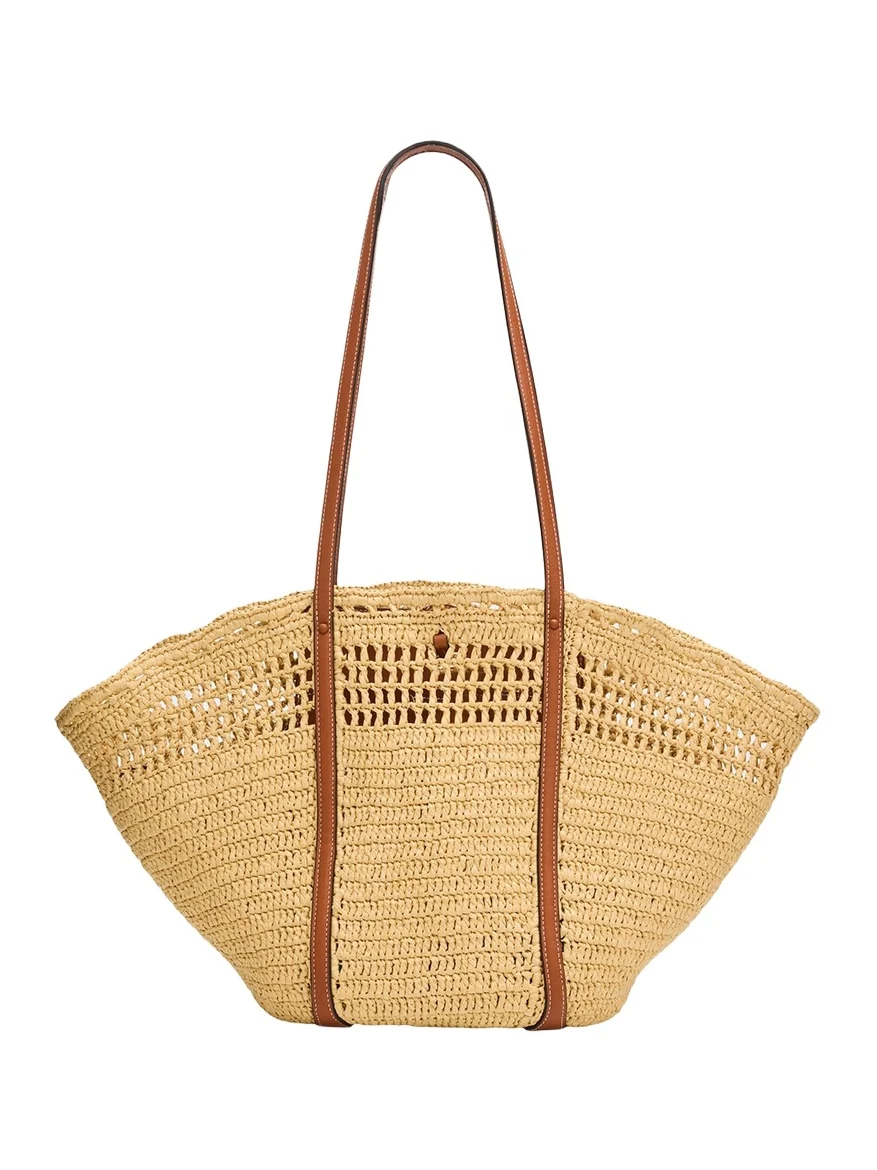 Marina Raffia Leather-Trim Tote Bag