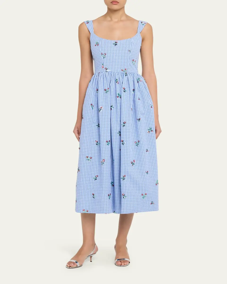 Markarian Nara Sequin Embroidered Check Fit-And-Flare Midi Dress | Thumbnail 4