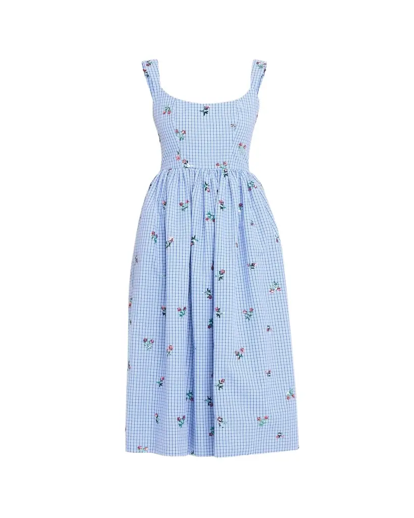 Markarian Nara Sequin Embroidered Check Fit-And-Flare Midi Dress | Image 1 Markarian Nara Sequin Embroidered Check Fit-And-Flare Midi Dress | Image 1