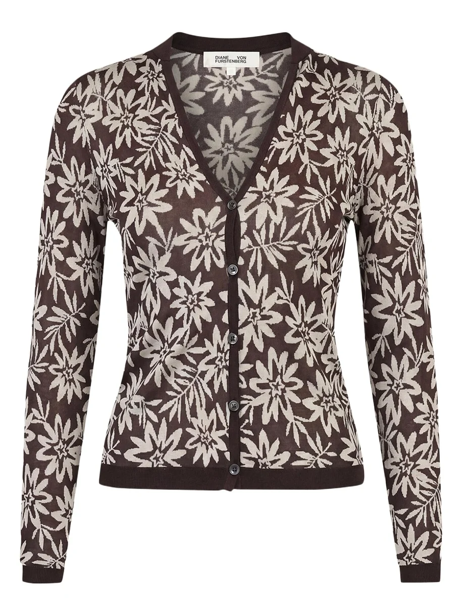 Diane von Furstenberg Rae Floral Button-Down Jacquard Knit Top