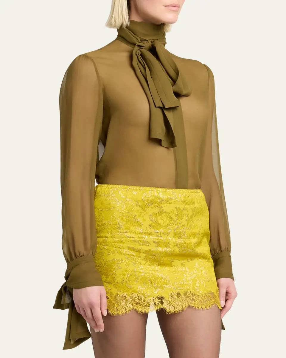 Saint Laurent Lavalliere Silk Long-Sleeve Blouse | Thumbnail 4 Saint Laurent Lavalliere Silk Long-Sleeve Blouse | Thumbnail 4