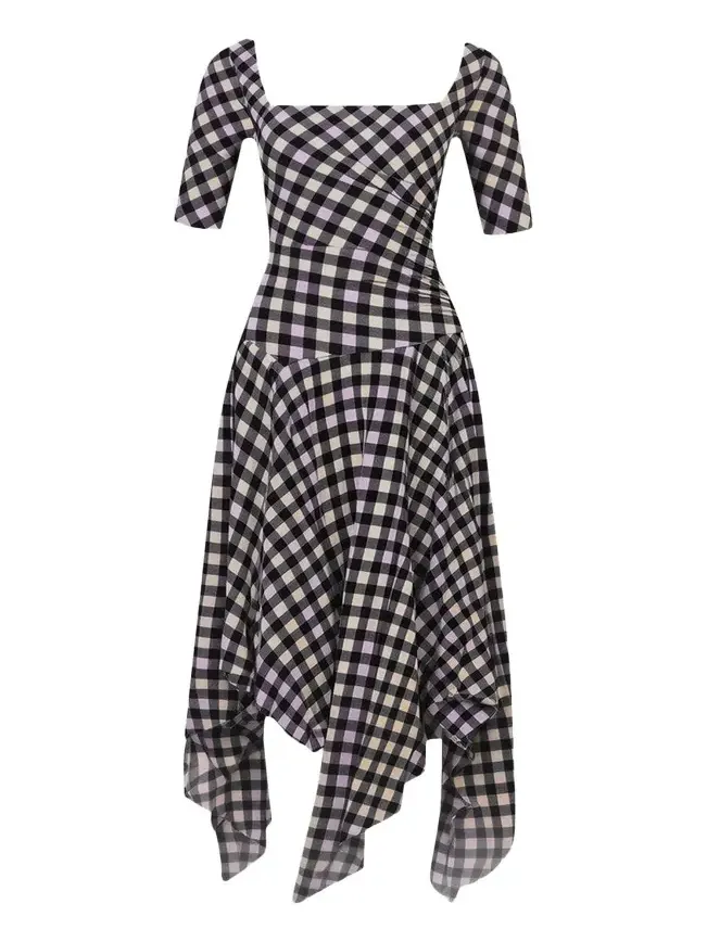 Leslie Gingham-Print Handkerchief Maxi Dress Leslie Gingham-Print Handkerchief Maxi Dress