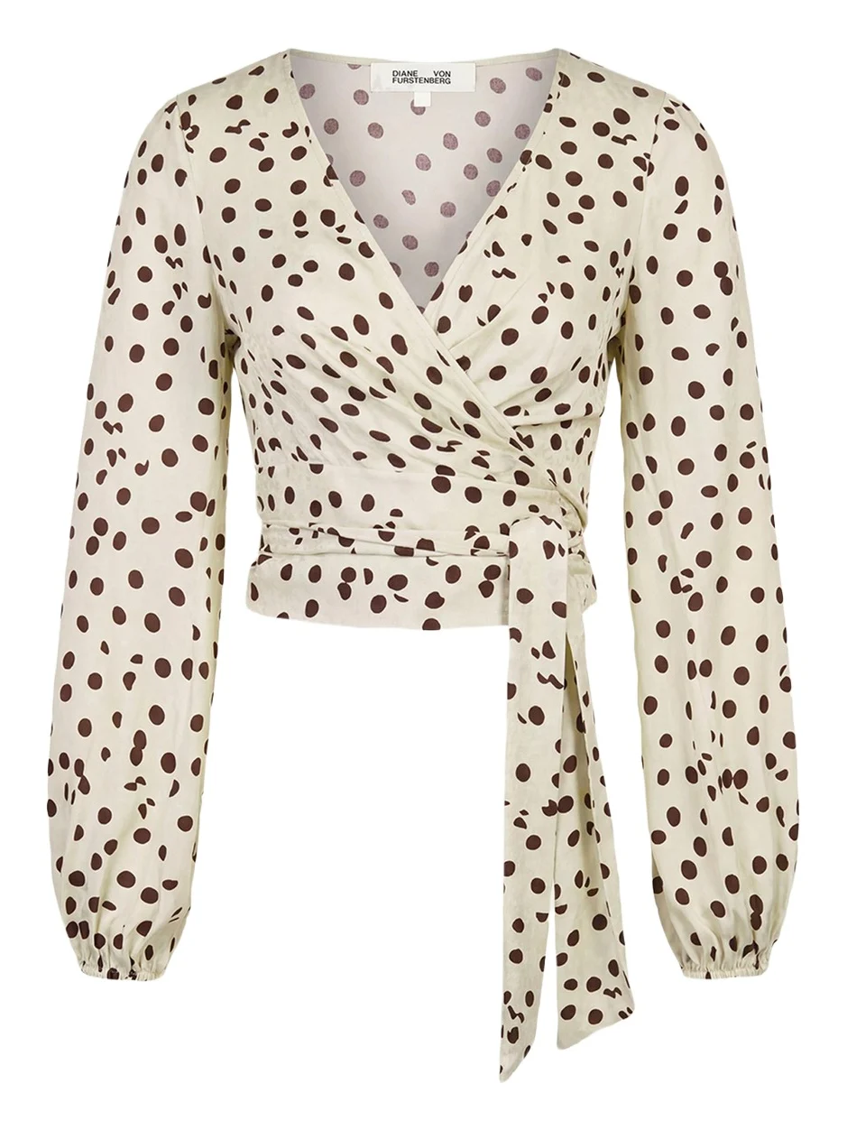 Diane von Furstenberg Phoebe Polka-Dot Animal-Pattern Wrap Top