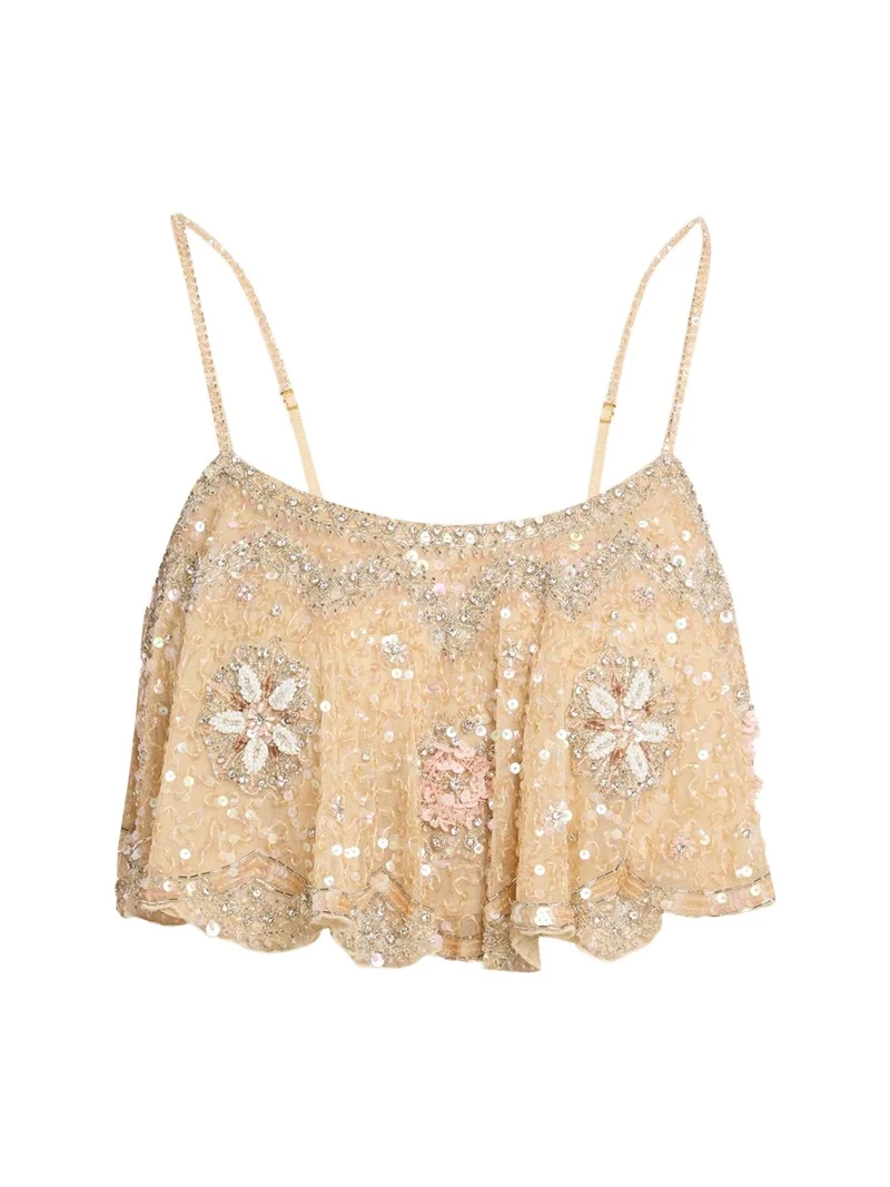 LoveShackFancy Sorwyn Embellished Crop Top