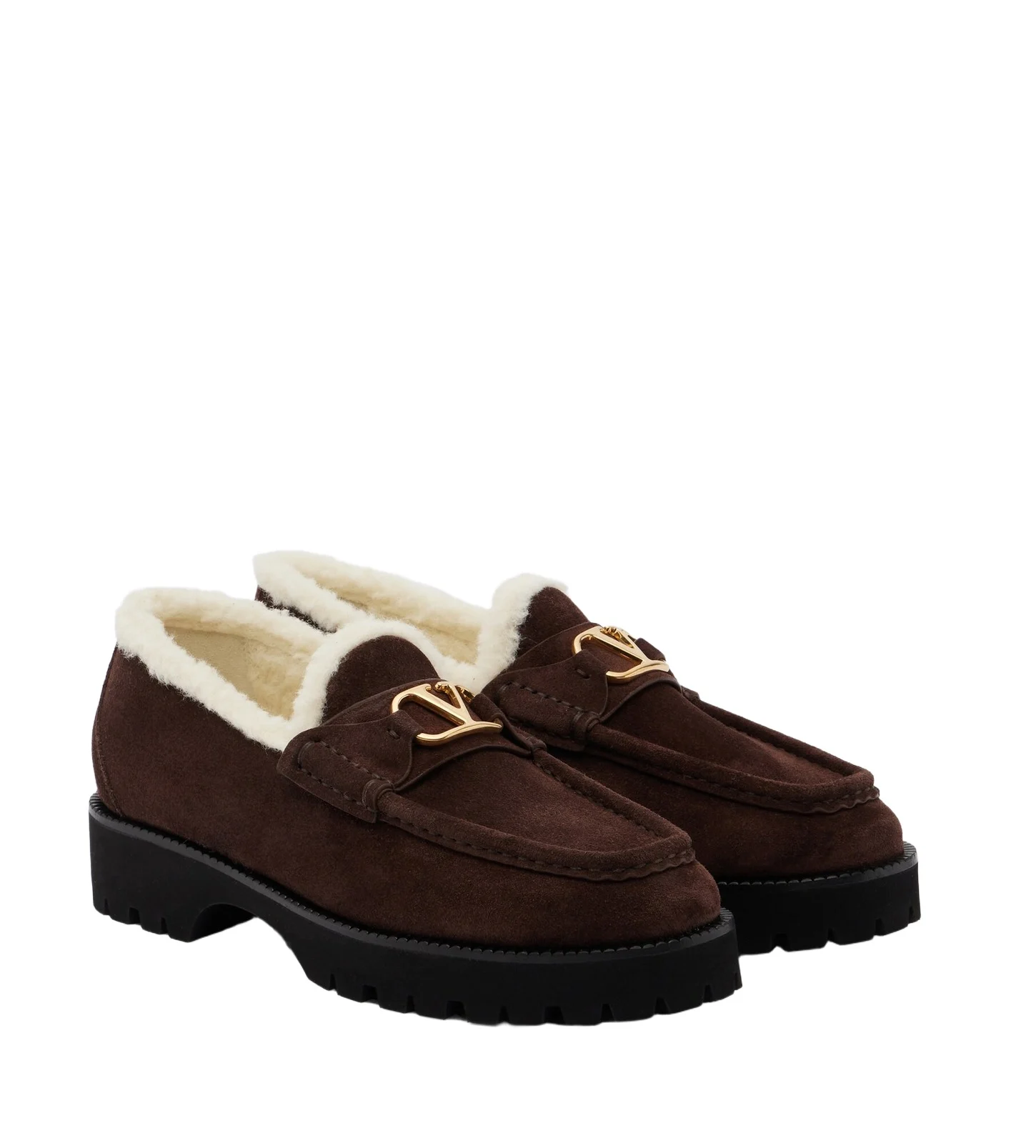 VLogo shearling-trimmed suede platform loafers VLogo shearling-trimmed suede platform loafers