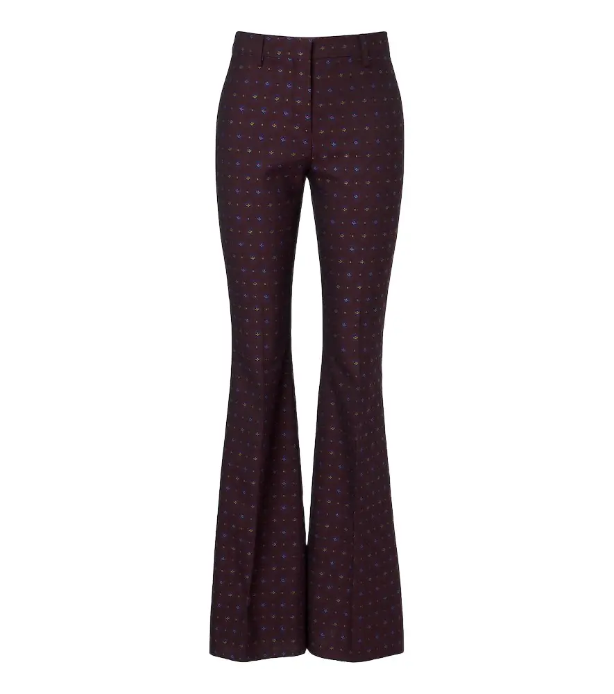 Floral jacquard wool and cotton flared pants Floral jacquard wool and cotton flared pants