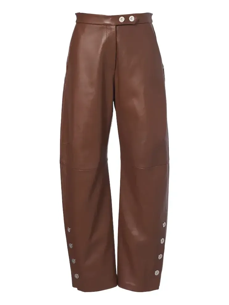 Leather barrel-leg pants
