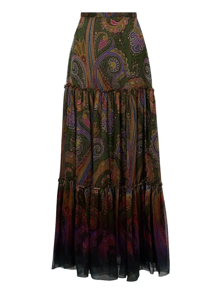 Etro Paisley silk tiered maxi skirt