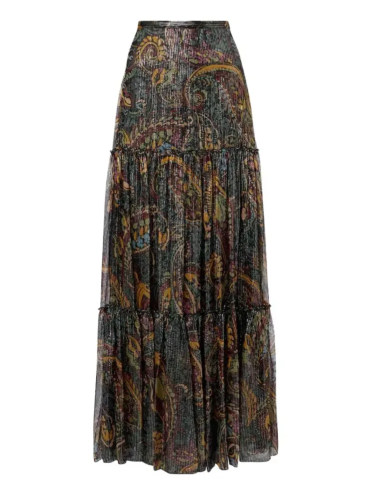 Etro Paisley silk-blend tiered maxi skirt