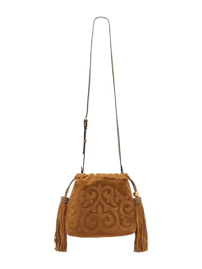 Kalispera Small embroidered suede clutch