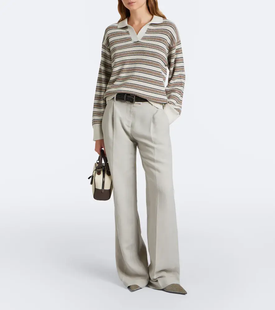 Brunello Cucinelli Striped cotton-blend polo sweater | Thumbnail 2
