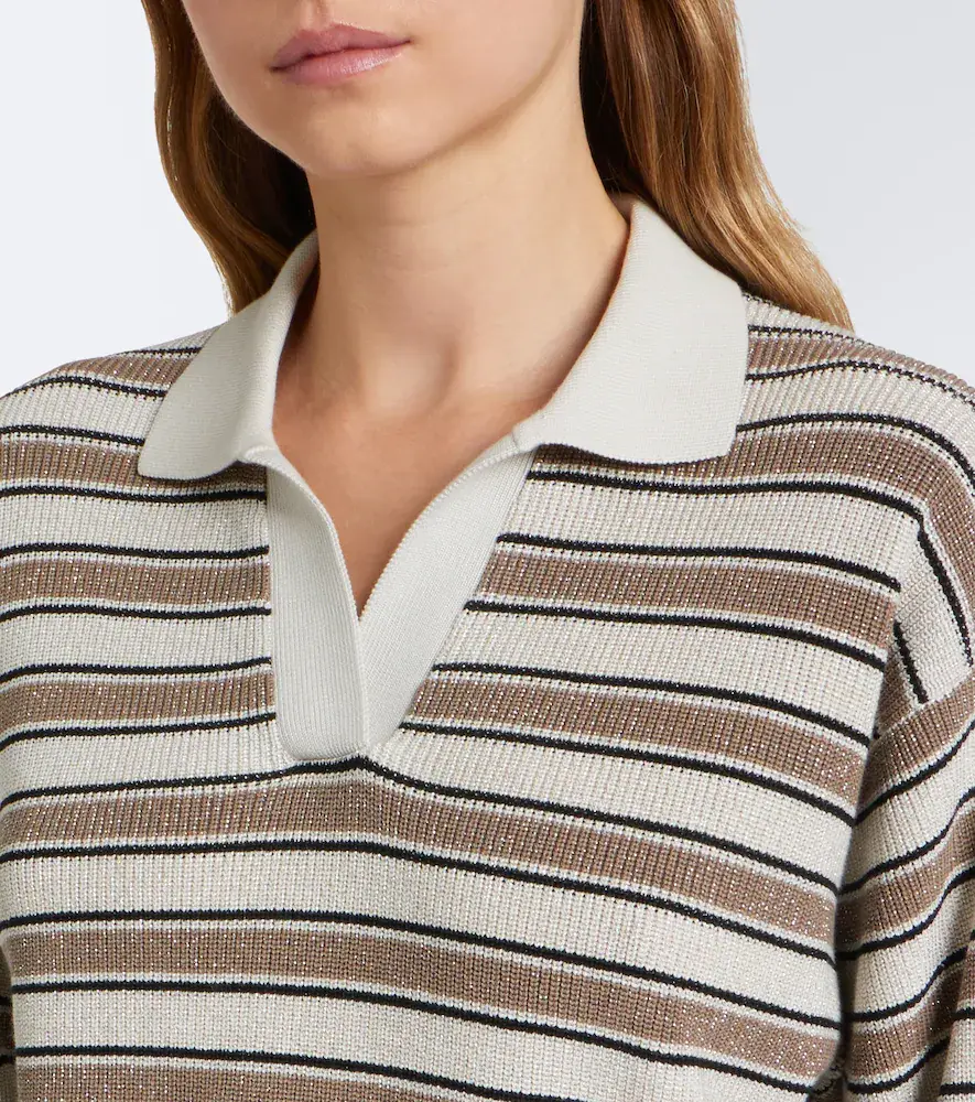 Brunello Cucinelli Striped cotton-blend polo sweater | Thumbnail 3