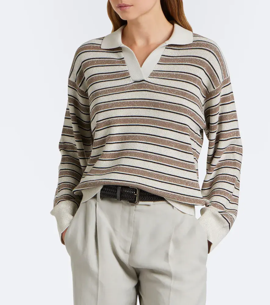 Brunello Cucinelli Striped cotton-blend polo sweater | Thumbnail 4