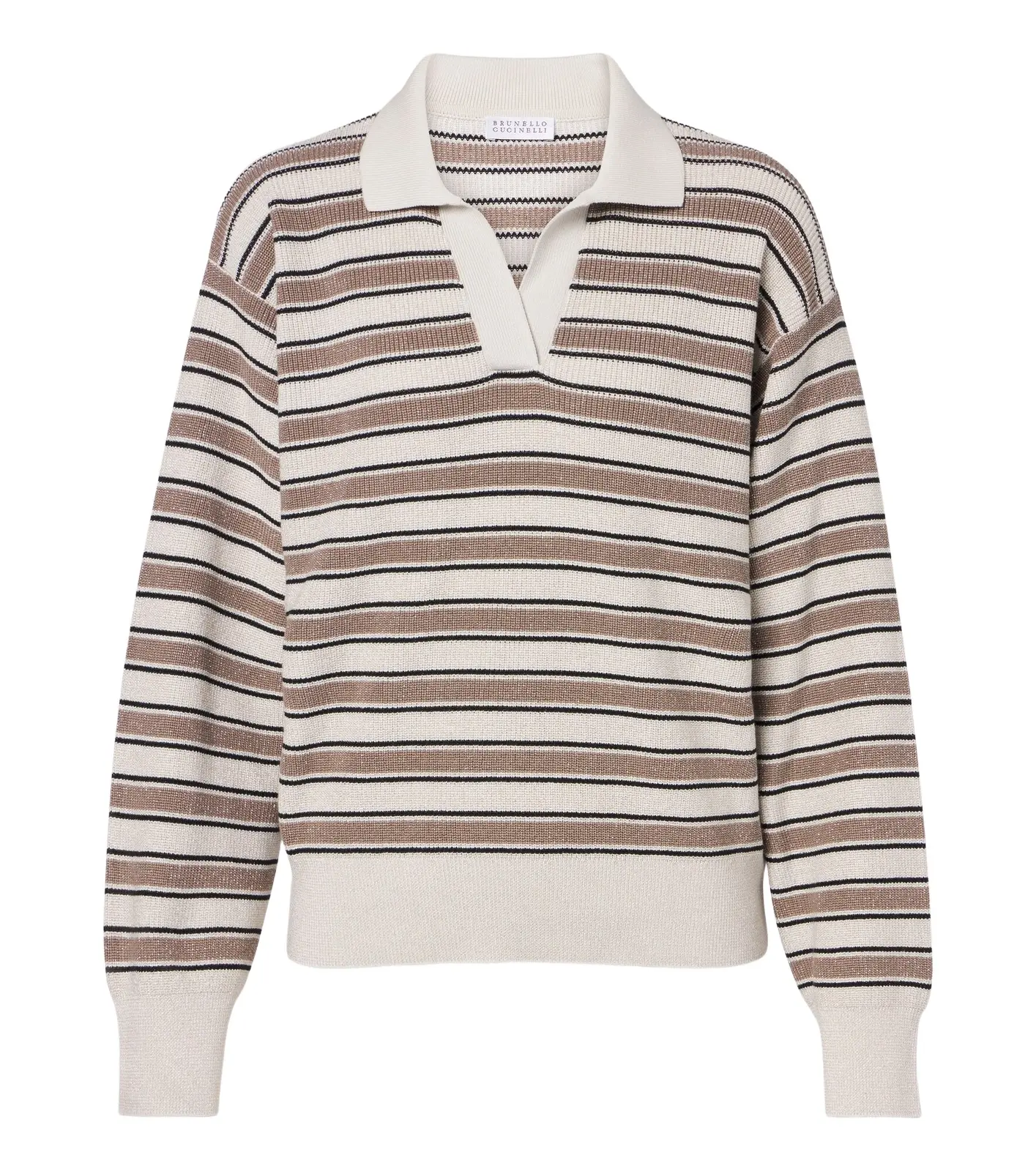 Striped cotton-blend polo sweater