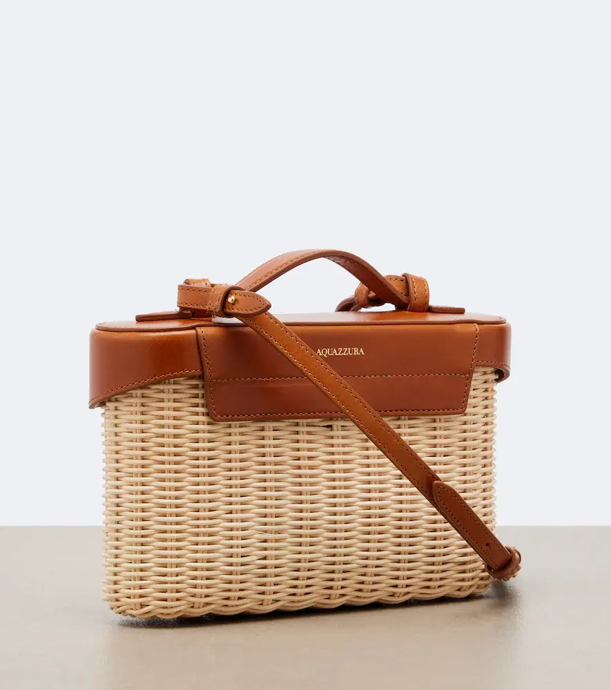 Aquazzura Belgravia leather-trimmed wicker vanity bag | Thumbnail 2 Aquazzura Belgravia leather-trimmed wicker vanity bag | Thumbnail 2