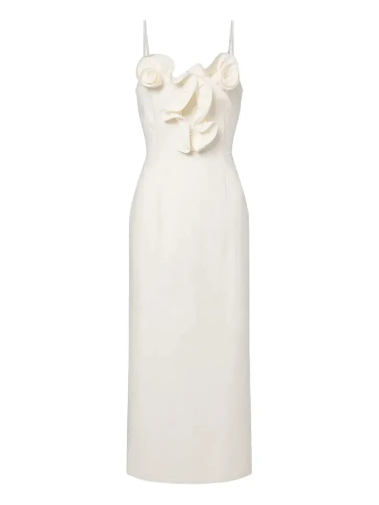 Floral-appliqué cotton midi dress Floral-appliqué cotton midi dress