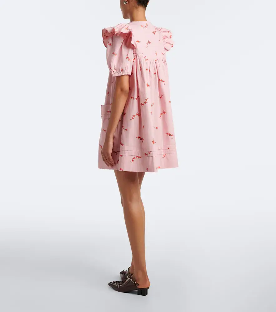 Ganni Floral ruffled cotton-blend poplin minidress | Thumbnail 2