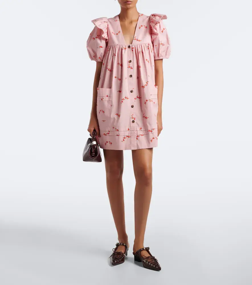 Ganni Floral ruffled cotton-blend poplin minidress | Thumbnail 3