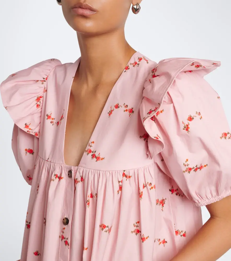 Ganni Floral ruffled cotton-blend poplin minidress | Thumbnail 5