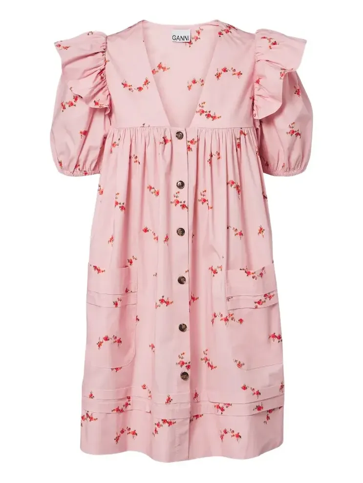 Floral ruffled cotton-blend poplin minidress Floral ruffled cotton-blend poplin minidress