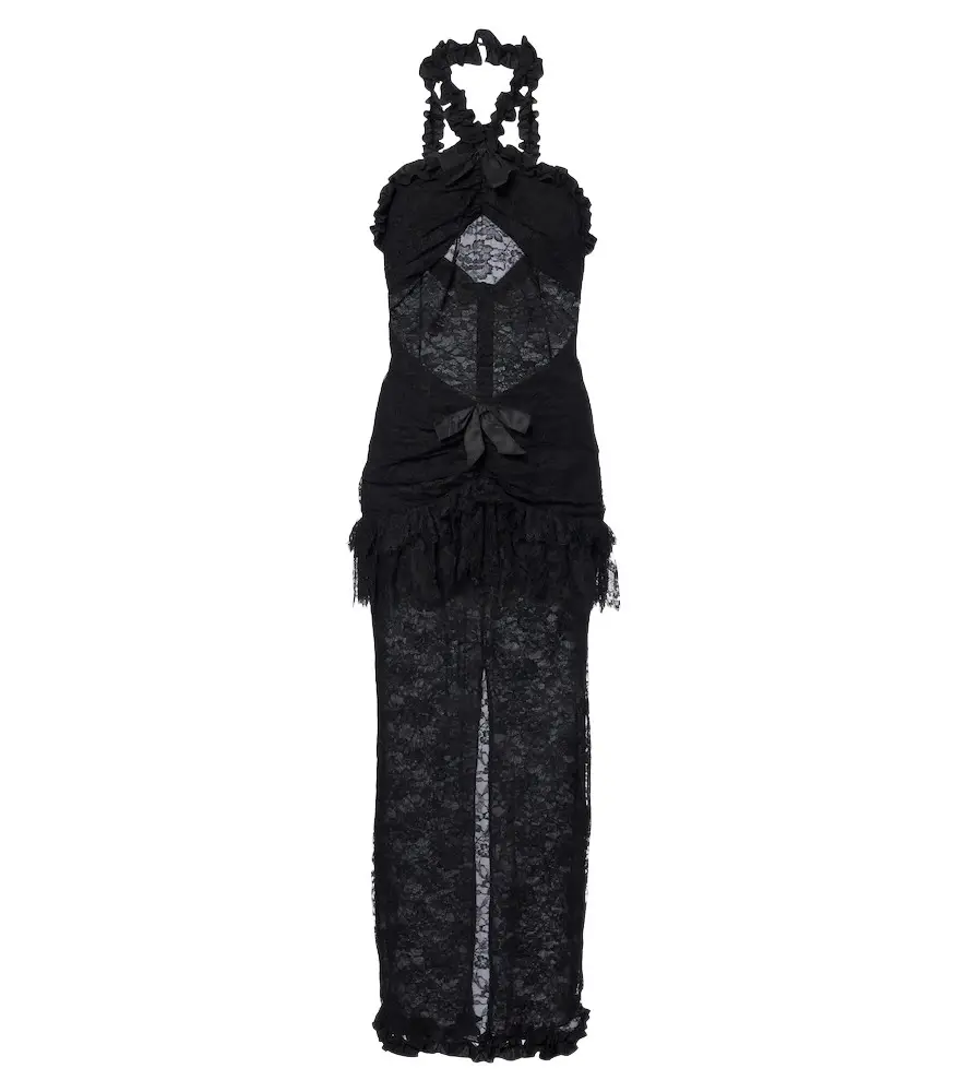 Alessandra Rich Bow-detail ruffled lace cocktail dress
