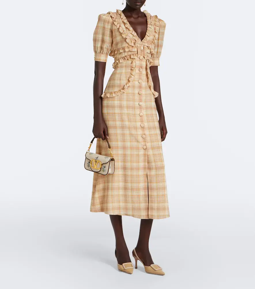 Alessandra Rich Ruffled plaid silk midi dress | Thumbnail 3