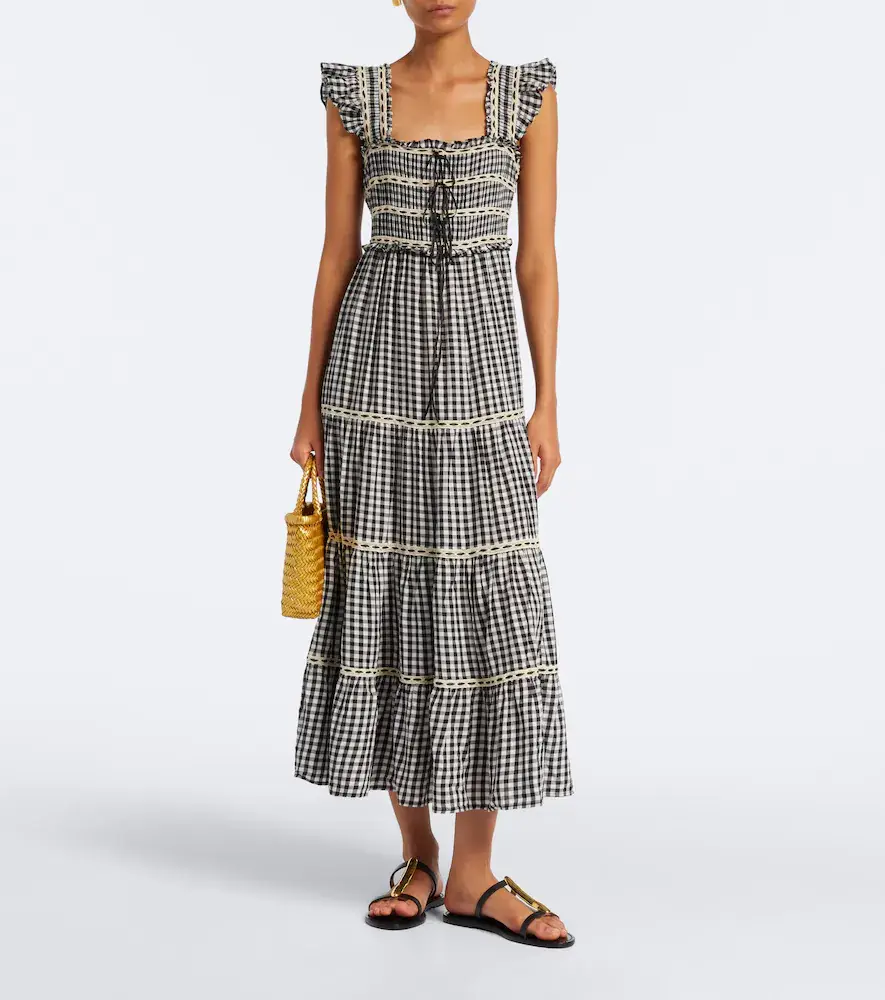 Rixo Chandra checked tiered cotton midi dress | Thumbnail 5 Rixo Chandra checked tiered cotton midi dress | Thumbnail 5