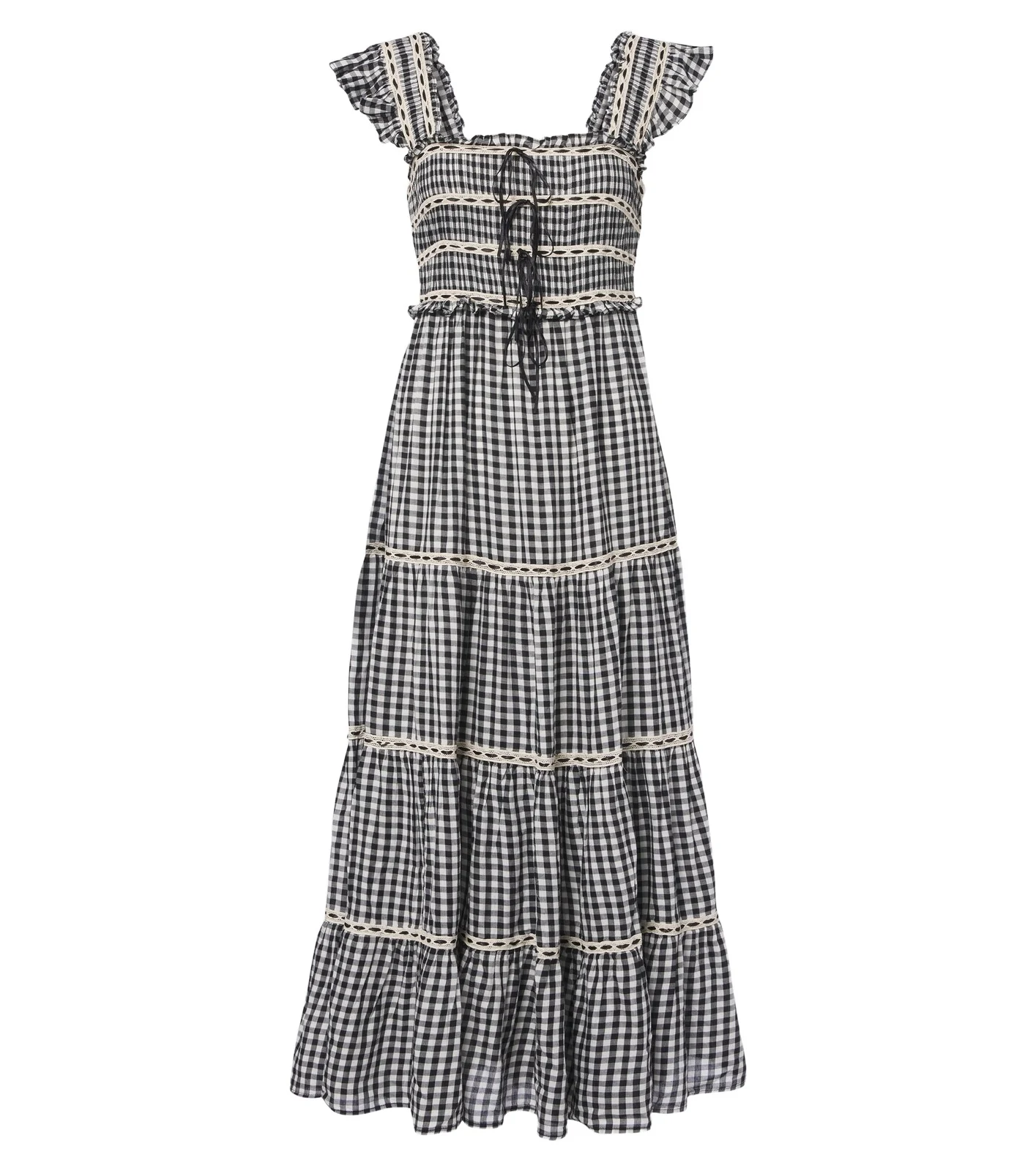 Rixo Chandra checked tiered cotton midi dress