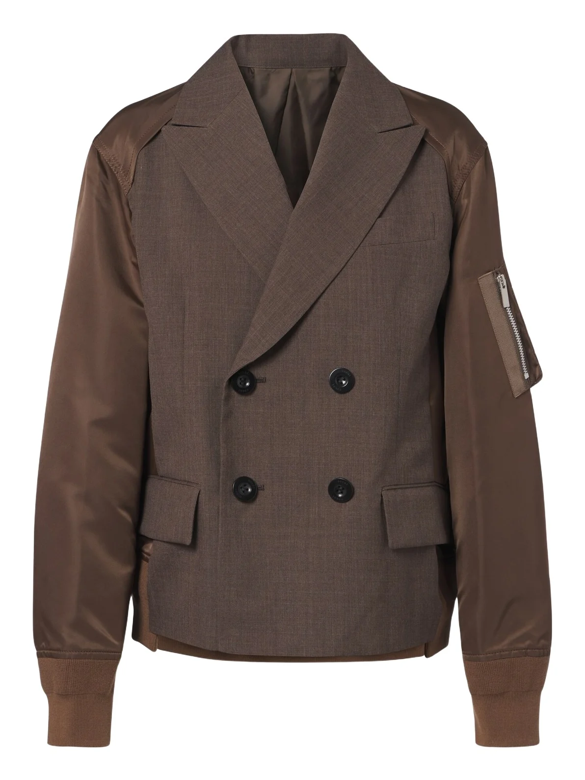 Double-breasted wool and technical jacket