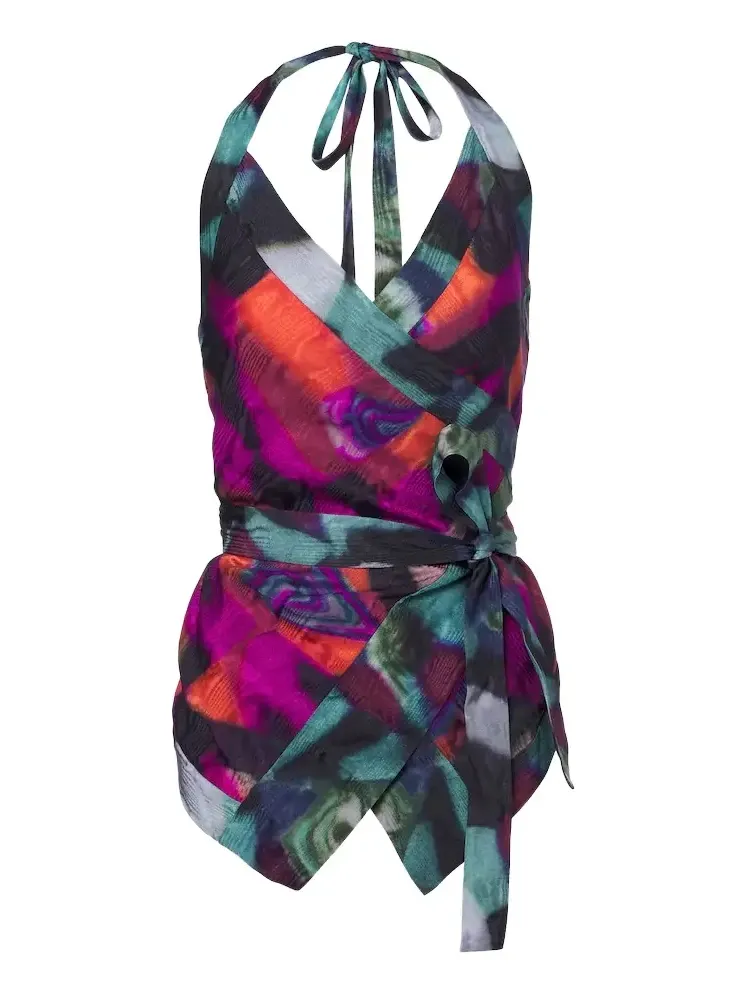 Printed moiré wrap top