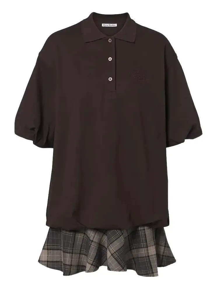 Acne Studios Checked layered cotton-blend polo dress