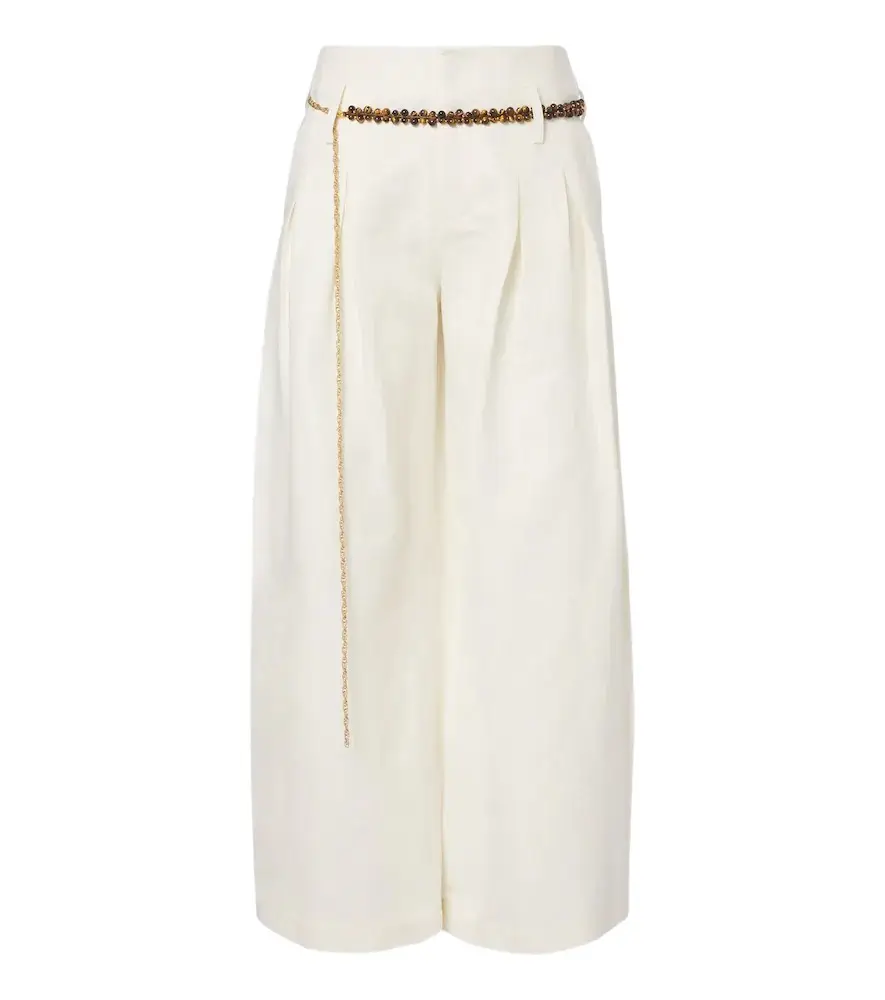 Xu Zhi Belted pleated silk and linen wide-leg pants