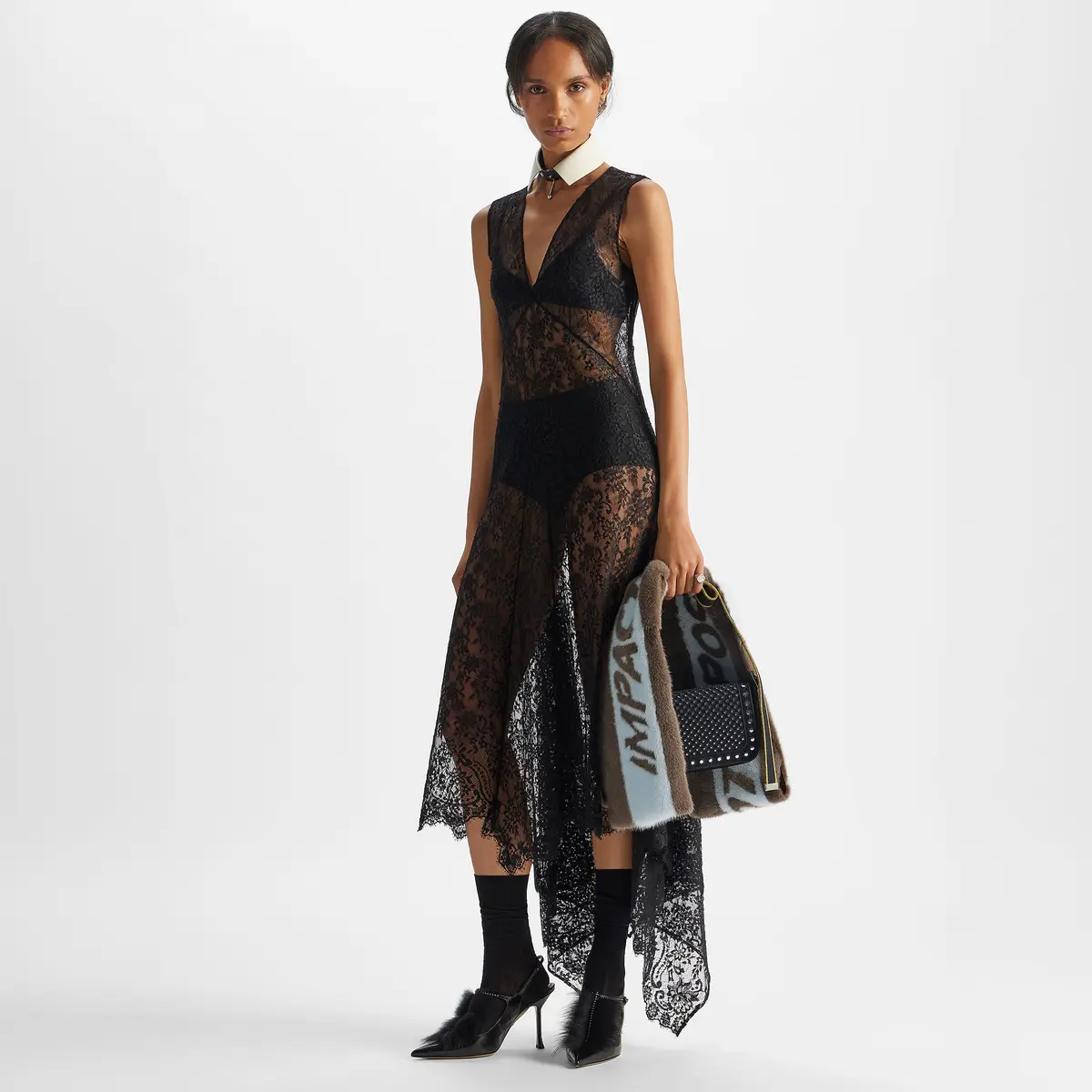 Fendi Midi dress with an asymmetric skirt, made in a combination | Thumbnail 4 Fendi Midi dress with an asymmetric skirt, made in a combination | Thumbnail 4