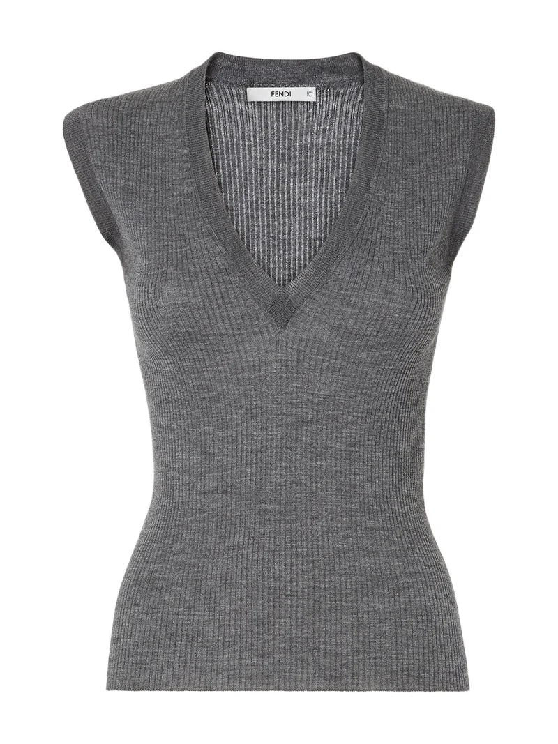 Fendi Mélange Wool Ribbed Top