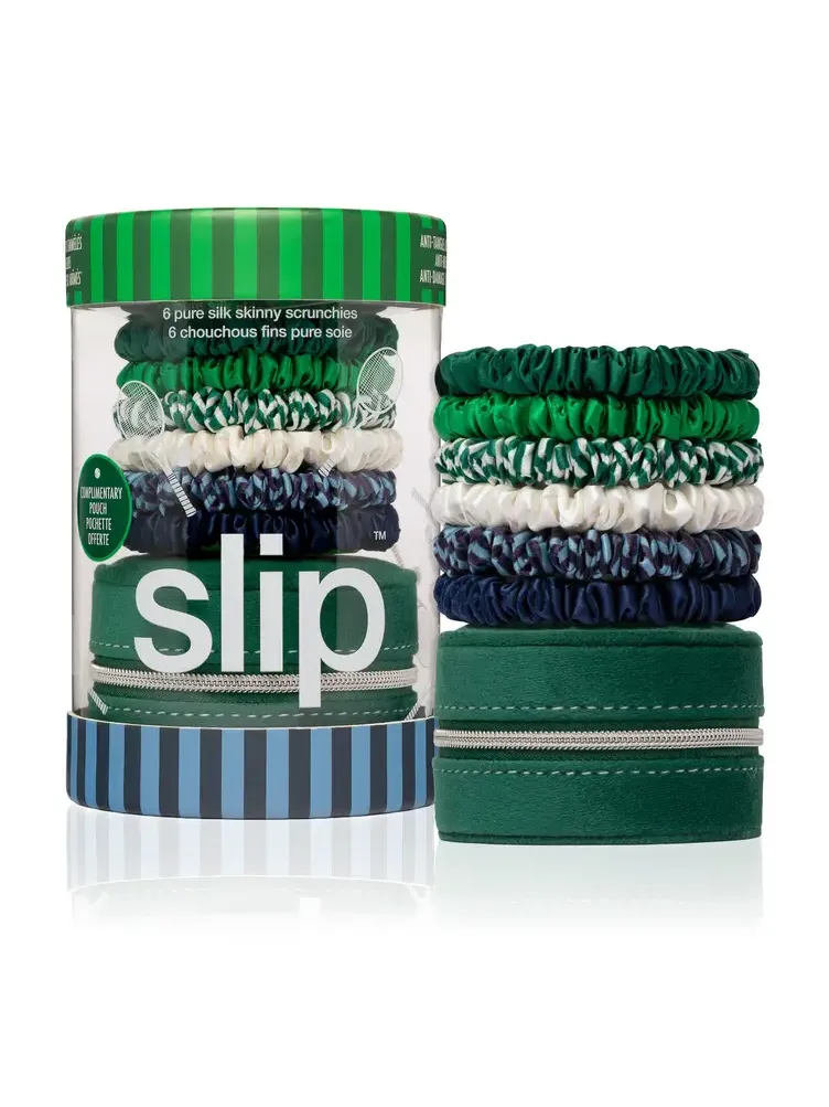 Set-of-Six Silk Skinny Scrunchies with Pouch