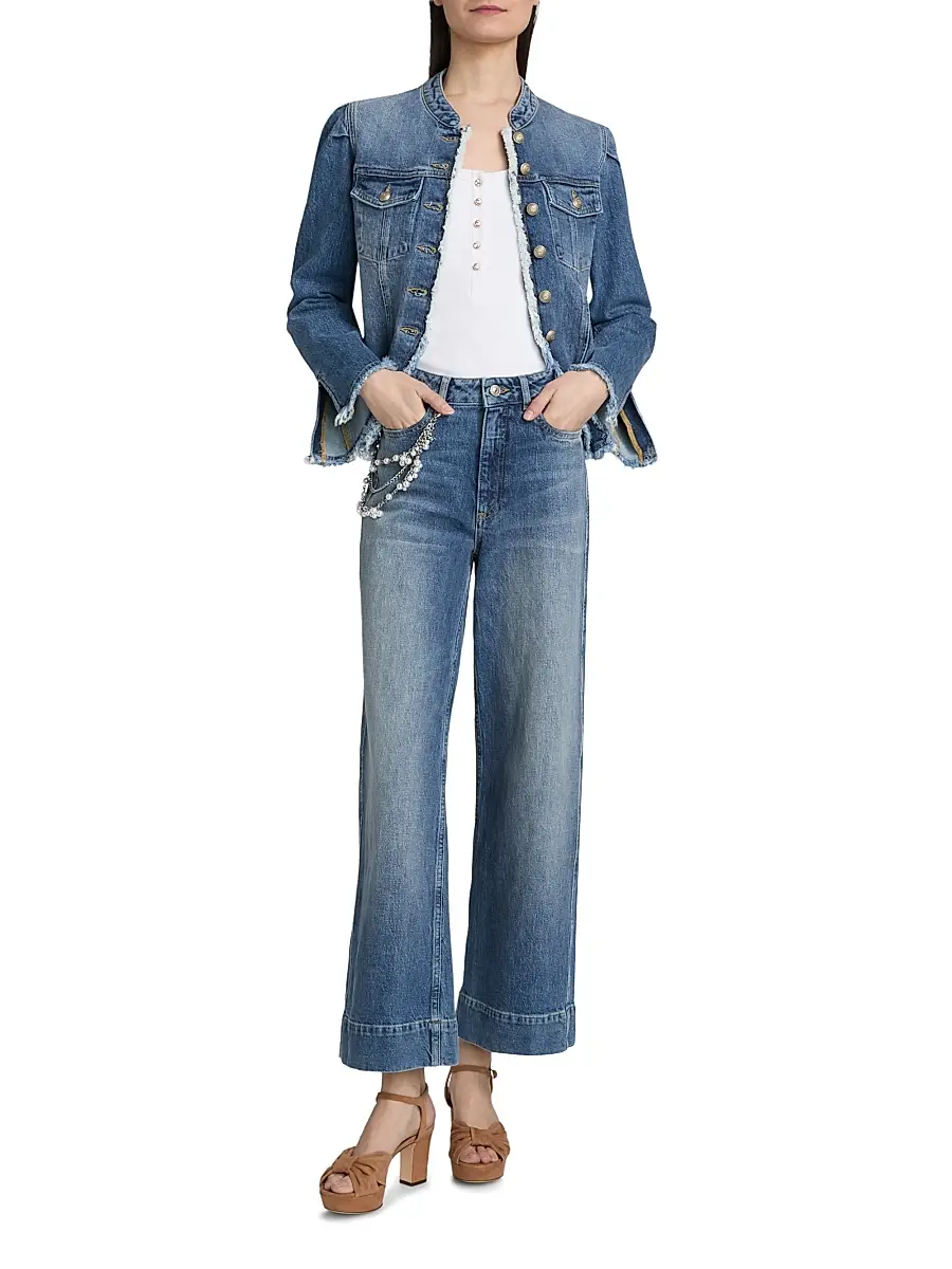 Cinq à Sept Women's Betsy Pearl-Chain Stretch-Cotton Straight-Leg Jeans | Thumbnail 2 Cinq à Sept Women's Betsy Pearl-Chain Stretch-Cotton Straight-Leg Jeans | Thumbnail 2