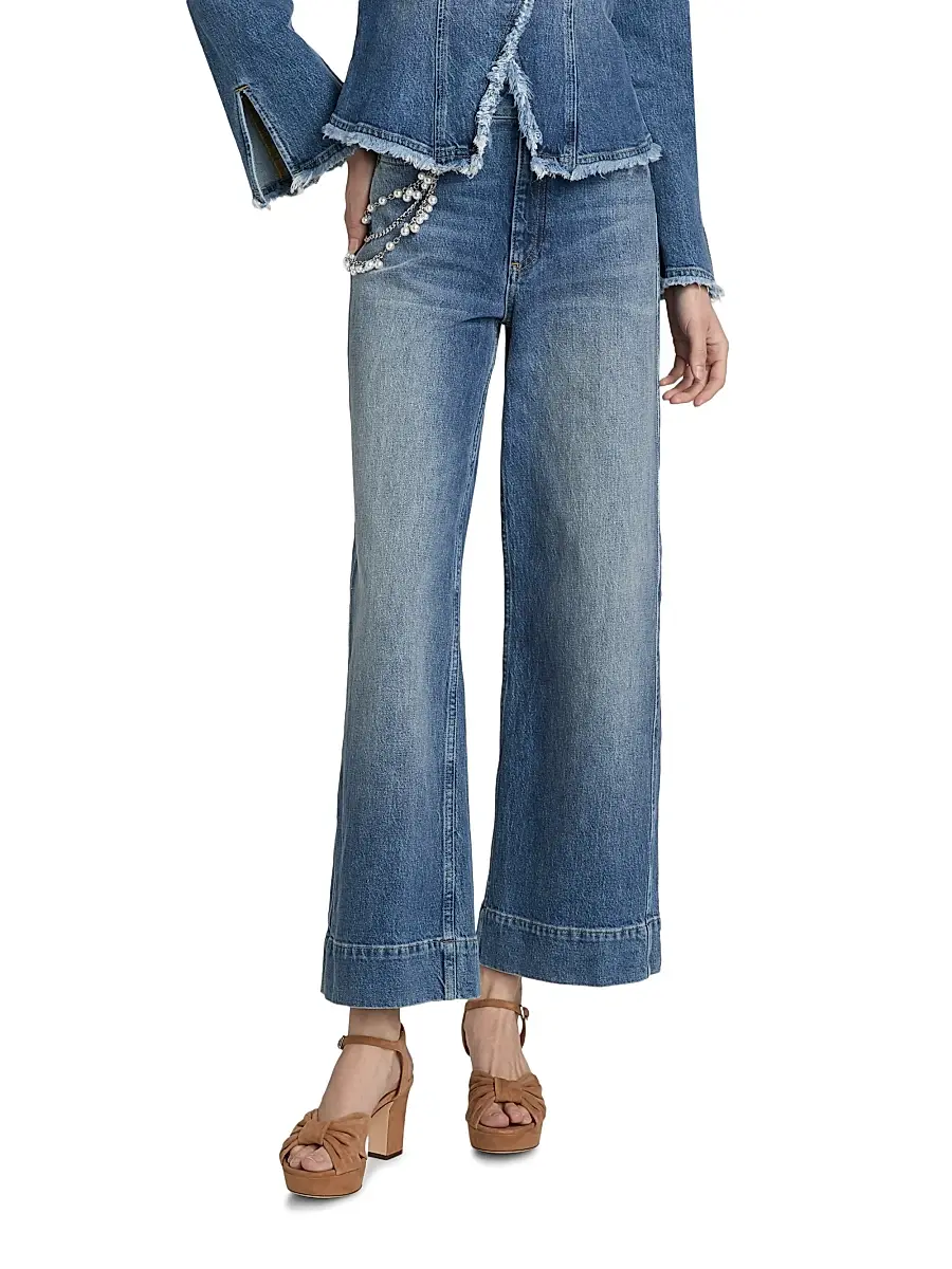 Cinq à Sept Women's Betsy Pearl-Chain Stretch-Cotton Straight-Leg Jeans | Thumbnail 3 Cinq à Sept Women's Betsy Pearl-Chain Stretch-Cotton Straight-Leg Jeans | Thumbnail 3