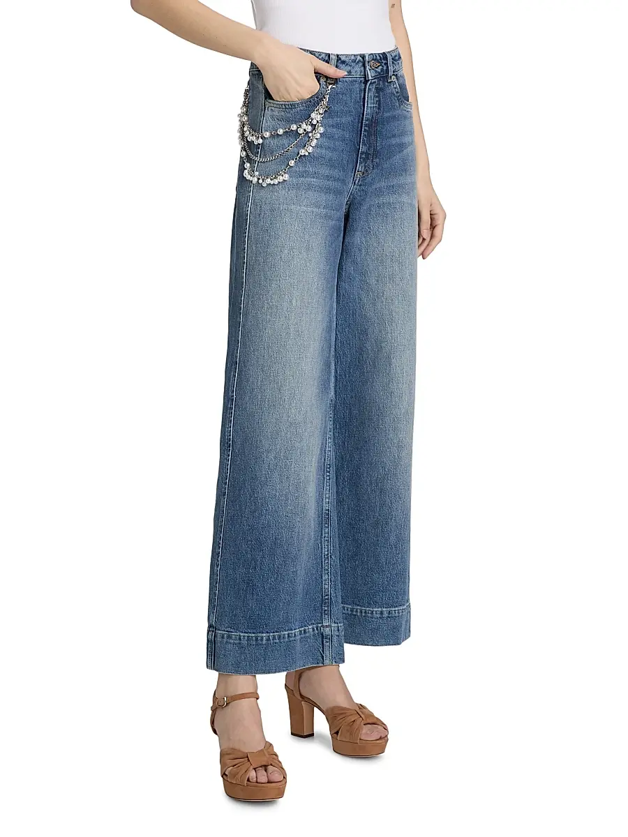 Cinq à Sept Women's Betsy Pearl-Chain Stretch-Cotton Straight-Leg Jeans | Thumbnail 4 Cinq à Sept Women's Betsy Pearl-Chain Stretch-Cotton Straight-Leg Jeans | Thumbnail 4