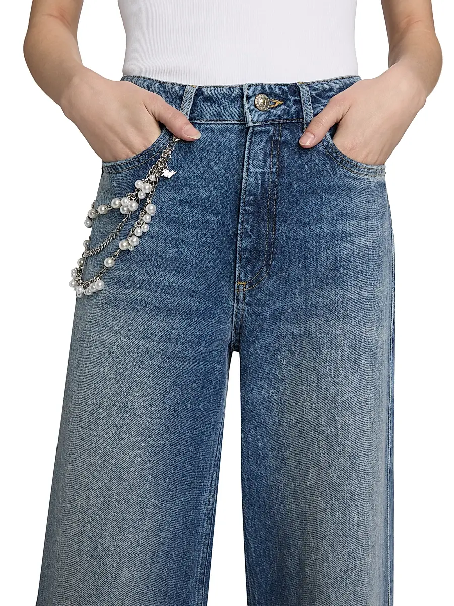 Cinq à Sept Women's Betsy Pearl-Chain Stretch-Cotton Straight-Leg Jeans | Thumbnail 6 Cinq à Sept Women's Betsy Pearl-Chain Stretch-Cotton Straight-Leg Jeans | Thumbnail 6