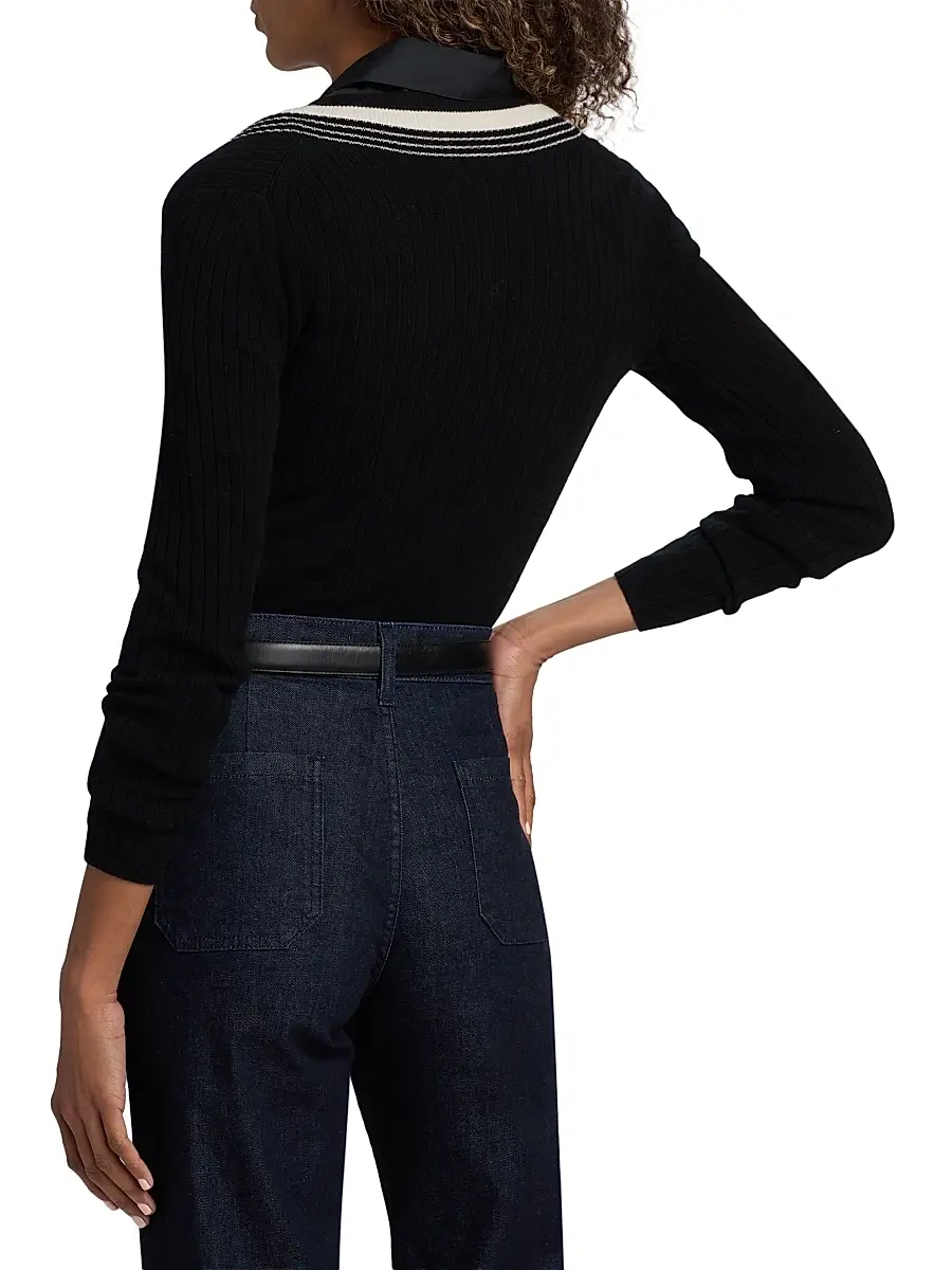 Nili Lotan Women's Aziel Striped Cashmere V-Neck Sweater | Thumbnail 5 Nili Lotan Women's Aziel Striped Cashmere V-Neck Sweater | Thumbnail 5